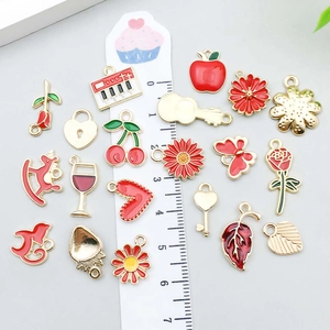 Set of colorful red oil drip alloy charms including roses and sunflowers for DIY jewelry