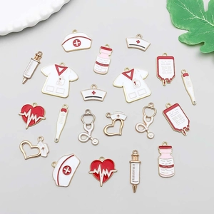 DIY medical charm set with nurse hat and stethoscope pendants for jewelry making