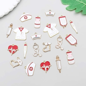 Detailed set of enamel medical charms including nurse hat and stethoscope for DIY jewelry