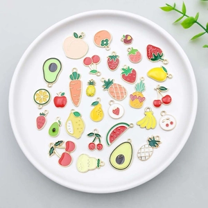 Colorful enamel fruit and vegetable alloy charms including cherry and avocado for DIY jewelry
