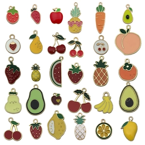 Colorful fruit and vegetable alloy pendants for DIY jewelry making in various designs