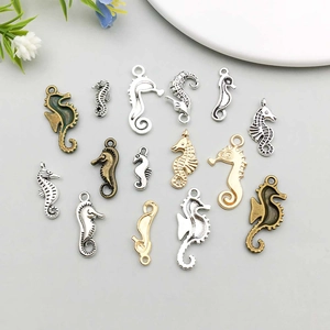 Vintage alloy seahorse charms in antique bronze, silver and gold for DIY jewelry making
