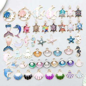 Ocean Animal Series Alloy Enamel Charms For DIY Jewelry Making Seahorse Dolphin Shell Turtle Fish Mermaid Tail Pendants Pack