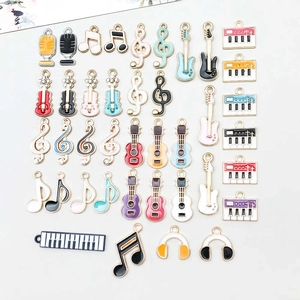 Mixed Music Symbol Enamel Alloy Charms Musical Instrument Guitar Piano Note Pendants For DIY Jewelry Making Accessories