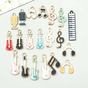 Colorful enamel musical instrument charms with microphone and guitar for DIY jewelry
