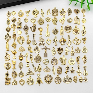 Antikgold Zinklegierung Gemischte Anhänger Für DIY Schmuckherstellung Sonnenblume Lebensbaum Musiknote Herz Formen Vintage Zubehör