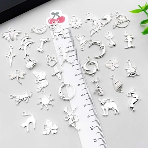 Variety of silver alloy animal and nature charms for DIY jewelry making with ruler