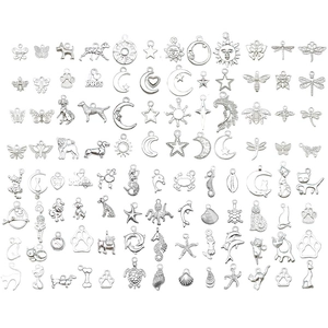 Assorted silver alloy charms in bulk featuring bee butterfly and ocean animal shapes