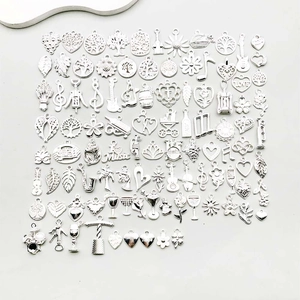 Vintage Silver Zinc Alloy Pendants Charms For DIY Jewelry Making Tree Of Life Flower Heart Music Note Rose Wine Glass Shapes