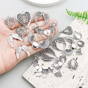 Antique silver alloy heart wing charms for DIY jewelry making pendants and necklaces