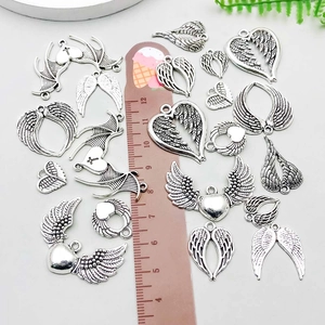 Vintage silver heart and angel wing alloy pendants for DIY jewelry necklaces and bracelets