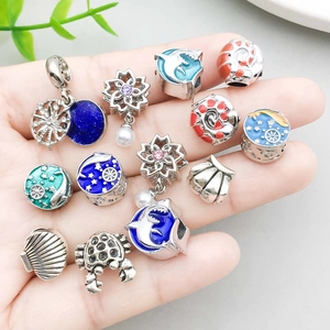 DIY ocean-themed alloy charms with colorful enamel sea stars and shells for bracelets