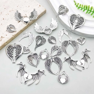 Antique silver alloy heart and wing charms for DIY necklace jewelry making