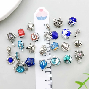 Marine theme silver alloy beads set with sea turtle and crab motifs for jewelry making