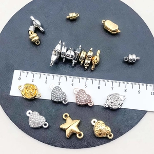 DIY jewelry connector set with magnetic clasps and zircon heart pendants in gold and silver
