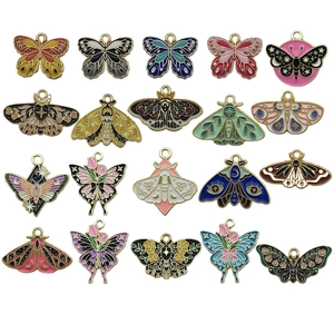 Set of 20 colorful enamel butterfly and moth alloy pendants for DIY jewelry making