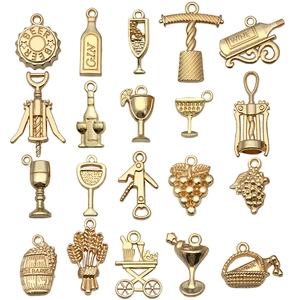 19-piece vintage gold wine and beer theme alloy pendants for DIY necklace jewelry making