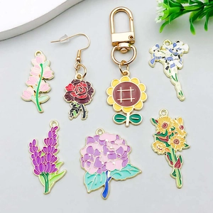 DIY colorful flower pendants including sunflowers and lilies with gold metal alloy edges