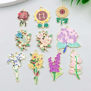 Alloy Enamel Flower Pendants Sunflower Rose Lily Charms Zinc Alloy Rhinestone Jewelry Making Accessories For DIY Necklace Bracelet Gift