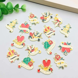 Mother's Day enamel charms set with heart and flower designs for DIY jewelry crafts