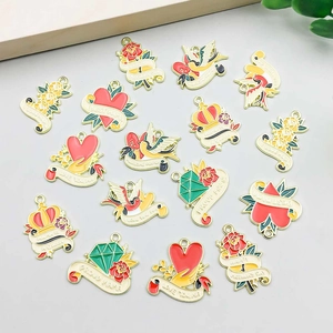 DIY Mother's Day enamel charms with heart and floral designs for necklaces and keychains