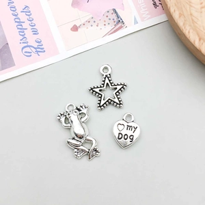 Détails de breloques grenouille, étoile et cœur en argent antique pour bijoux DIY