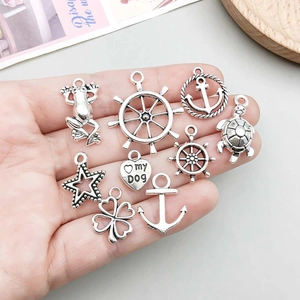 Lot de breloques en argent antique avec ancre et sirène pour création de bijoux DIY