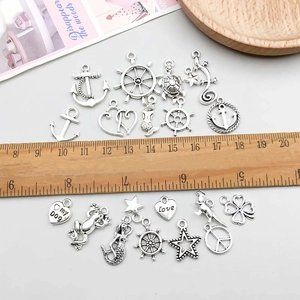 Lot de breloques en argent antique avec ancre, sirène et étoile de mer pour bijoux DIY