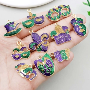 Pendentifs Mardi Gras en émail avec masques et fleurs de lys pour bijoux DIY