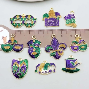 Lot de breloques Mardi Gras en alliage avec masques pailletés pour création de bijoux DIY