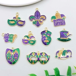 Détails de pendentifs émaillés Mardi Gras avec masques et fleurs de lys pour bijoux DIY
