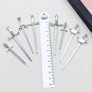 Set of 8 vintage silver alloy sword pendants for DIY jewelry making and necklaces