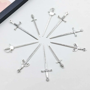 Set of 10 vintage silver alloy sword pendants for DIY jewelry making and necklaces