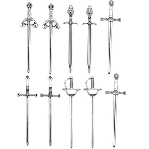 Set of 9 vintage silver alloy sword pendants for DIY necklace jewelry making accessories
