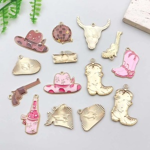 Western cowboy alloy charms set with pink hats, boots, and bull head for DIY jewelry
