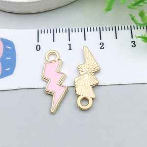 Detailed front and back view of a 2.5cm colorful lightning bolt pendant with gold edges