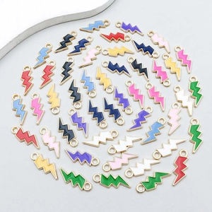 Colorful enamel lightning bolt charms with gold metal edges for DIY jewelry making