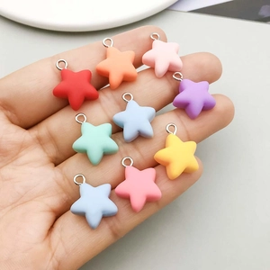 Colorful frosted resin star pendants for DIY jewelry making with metal rings