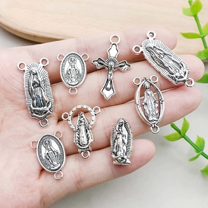 Antique silver religious cross pendants and Virgin Mary medals for DIY jewelry making