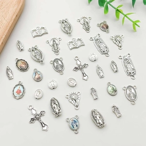 Religious antique silver alloy cross pendants and Madonna charms for DIY jewelry making