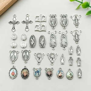 Antique Silver Alloy Religious Cross Pendants Virgin Mary Saint Portraits For DIY Rosary Necklace Jewelry Accessories