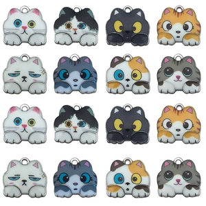 Lot de 16 breloques chat en émail coloré pour la fabrication de bracelets et colliers DIY