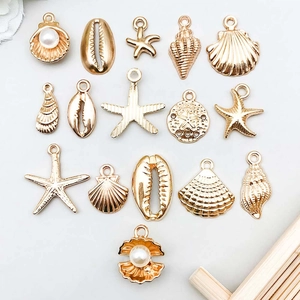16pcs gold ocean theme charms set including starfish and seashells for DIY jewelry making