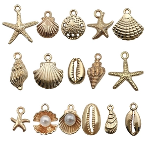 15pcs set of golden ocean themed charms with starfish and shells for DIY jewelry making