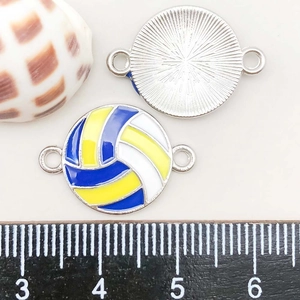 Detailed view of enamel volleyball charm with dual rings and 20mm scale measurement