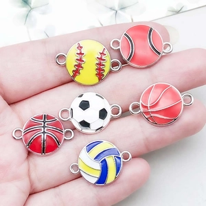 Colorful enamel sports ball charms for DIY jewelry making including football and baseball