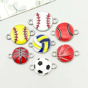 Set of enamel sports ball charms including football and baseball for DIY jewelry making