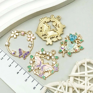 DIY colorful enamel alloy butterfly and flower wreath pendants with rhinestones