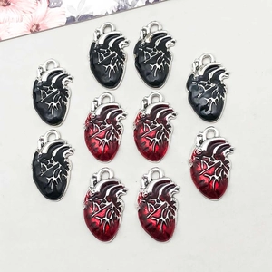 Pendentifs cœur anatomique gothique en émail noir et rouge pour bijoux DIY