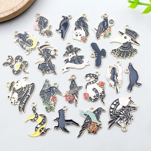 Gothic black enamel raven and plague doctor charms for DIY jewelry making